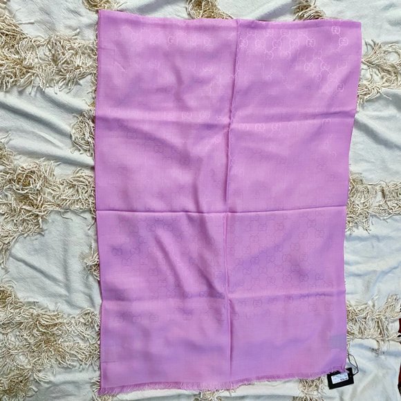 GUCCI GG Guccissima Rose Pink Wool Silk Blend Wrap Monogram Shawl Scarf - Picture 4 of 13